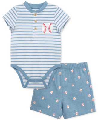 Little Me - Baby Boys Cotton Baseball Bodysuit & Shorts, 2 Piece Set