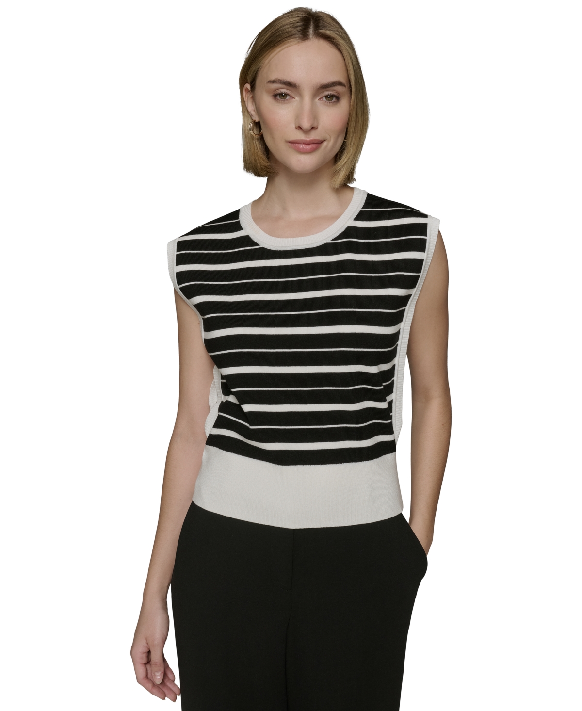Shop Karl Lagerfeld Women's Sleeveless Stripe Sweater In Black,soft White