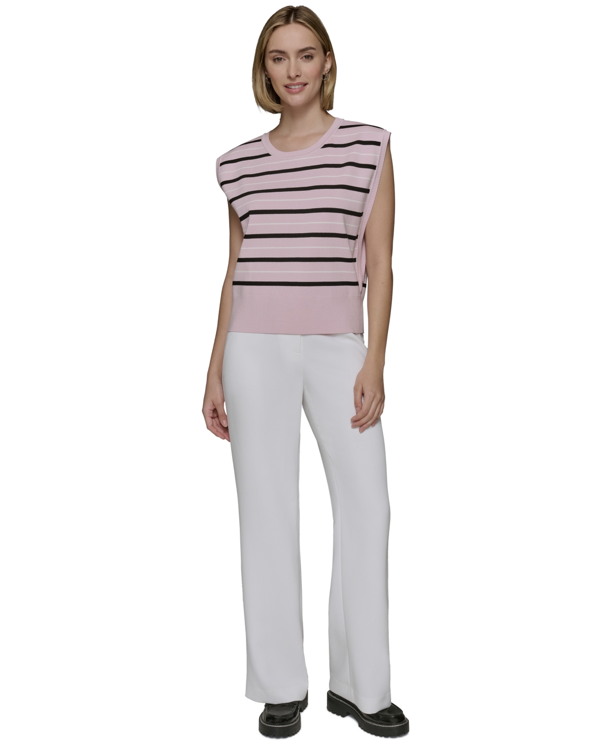 Karl Lagerfeld Striped Sleeveless Sweater In Parfait,black