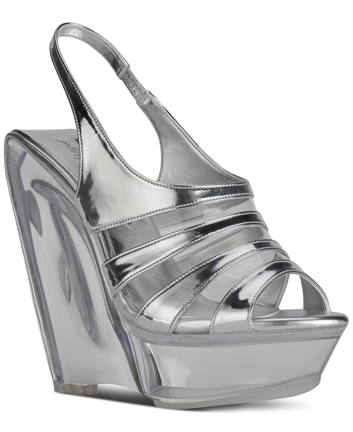 Jeffrey Campbell Slo-Mo Vinyl Platform Wedge Sandals - Silver Metallic Combo