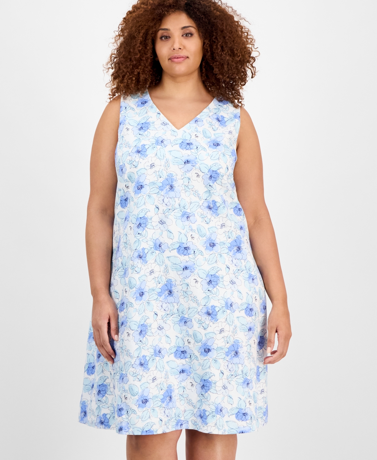 Jones New York Plus Size Printed V-neck Midi Dress