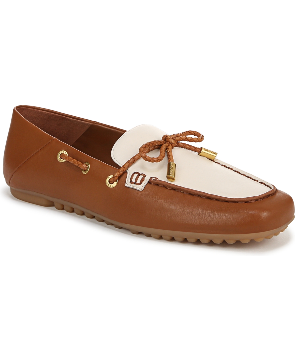 Franco Sarto Women's Zepher Square Toe Apron Toe Boat Shoes In Tan,white Leather