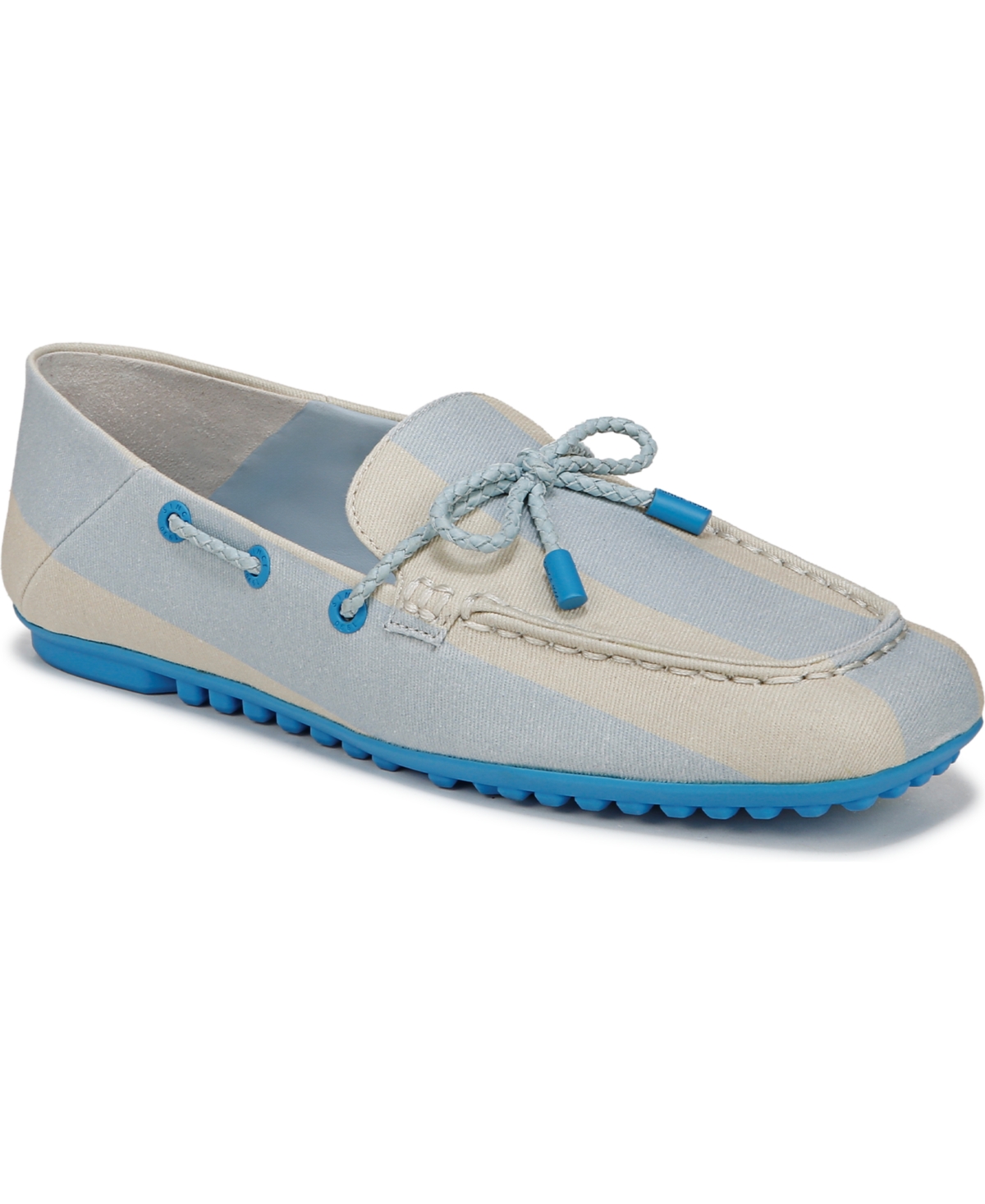 Franco Sarto Women's Zepher Square Toe Apron Toe Boat Shoes In Soft Blue Stripe Twill Fabric
