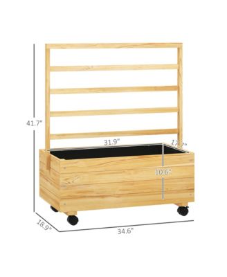 Wood Planter with Trellis and Wheels Raised Planter Box, Natural