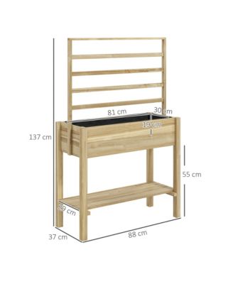 Wooden Raised Planter with Trellis, Garden Box with Storage Shelf