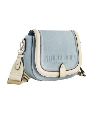 Distressed Logo Denim Saddle Bag