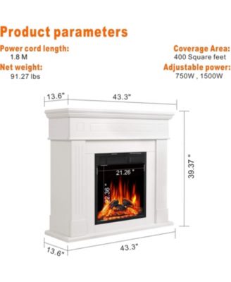 Electric Fireplace Mantel Package, Wooden Surround TV Stand Heater with Logs, Adjustable LED Flame, Remote, 750W–1500W