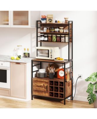 Bar Cabinet with Wine Bottle Holders and S-Hooks for Glassware and Accessories