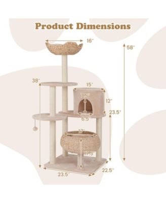 Cattail Cat Tower with Sisal Scratching Posts & Soft Hammock Cozy & Fun Multi-Level Cat Tree