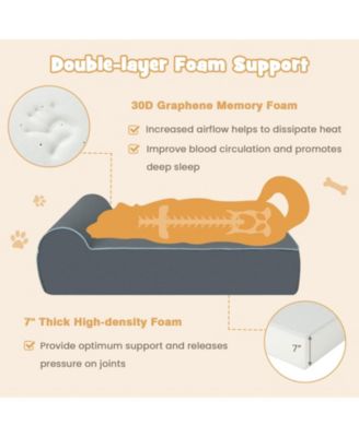 Orthopedic Dog Bed with Headrest and Removable Washable Cover-Grey