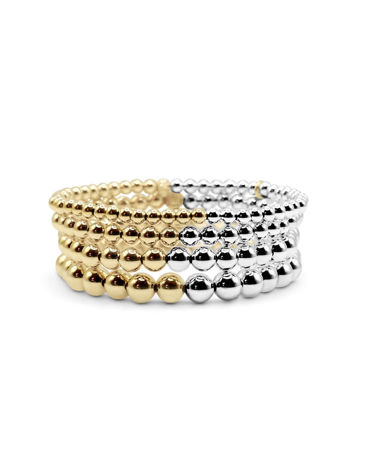 Non-Tarnishing 4mm, 5mm, 6mm, & 7mm Gold Filled and Sterling Silver Ball Stretch Bracelet Stack, Stack of 4 - Gold  silver