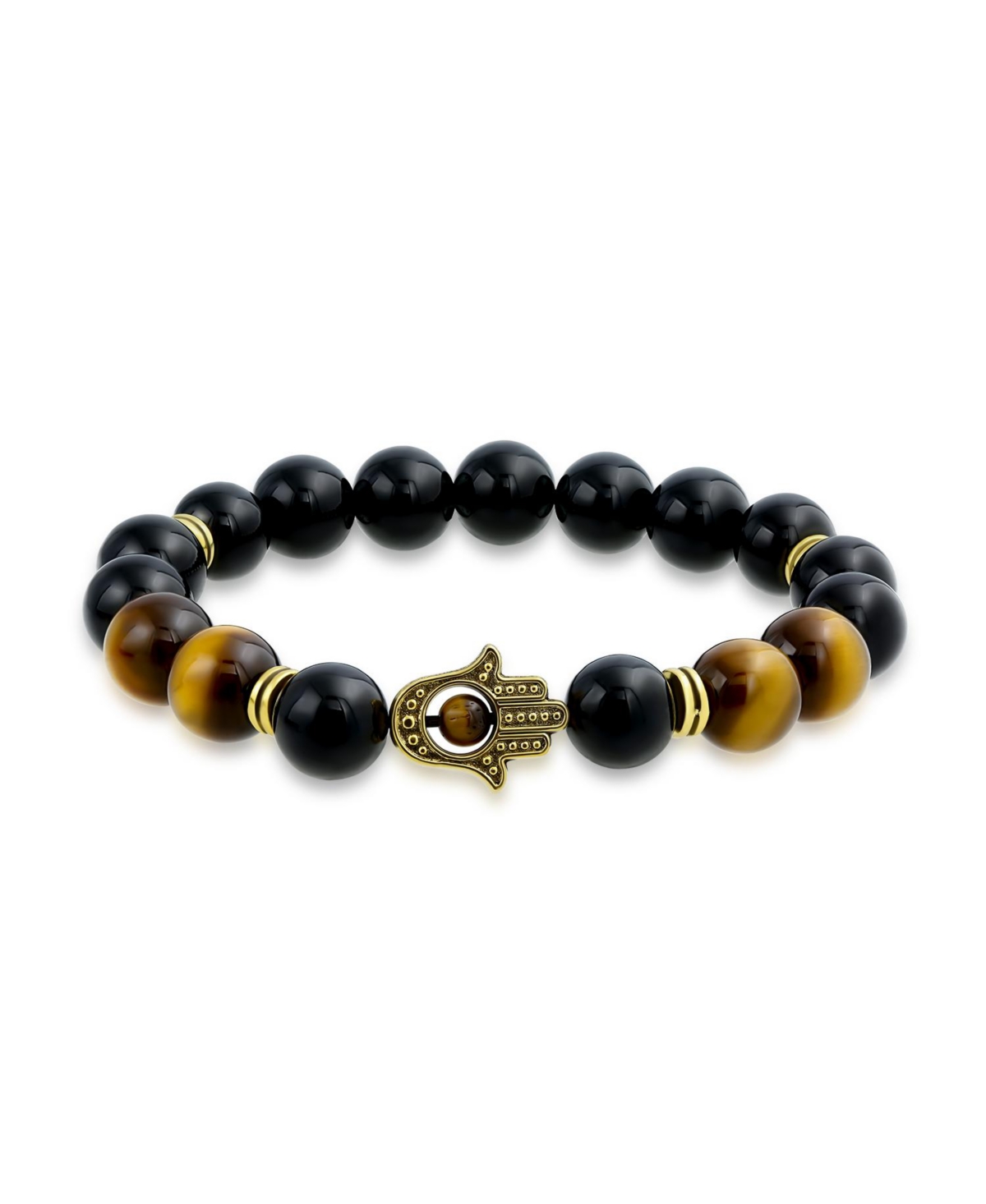 Talisman Amulet Stretch Bracelet with Stones and Hamsa Hand Charm - Black onyx
