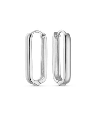 Classic Simple Geometric Vertical U Rectangle Oval Hoop Paperclip Earrings .925 Sterling Silver Hinged