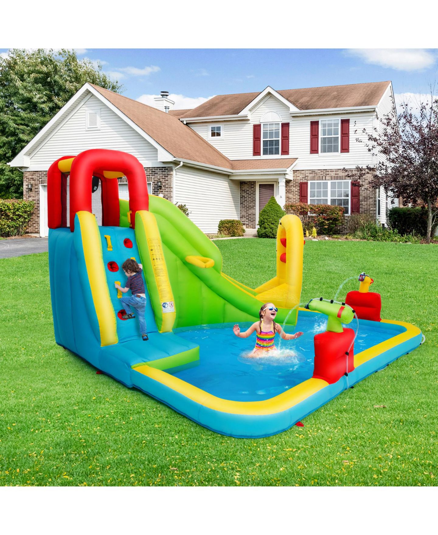 Детская игрушка Slickblue Water Bounce House with Water Slide & Splash Pool, 157.5"L x 132"W x 90.5"H, Oxford Cloth, Accommodates 3 Kids, 3–10 лет, цвет: Разноцветный — фото 8