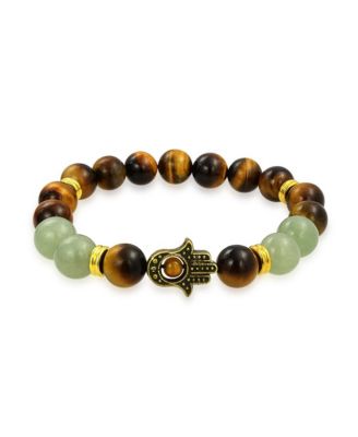 Bling Jewelry Talisman Amulet Stretch Bracelet with Stones and Hamsa Hand Charm - Green serpentine 18$