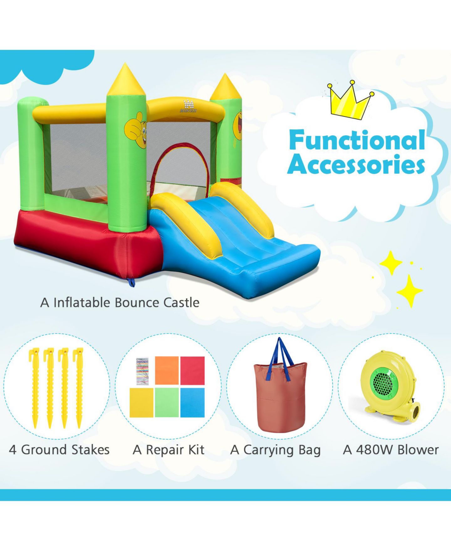Детская игрушка Slickblue Inflatable Kids Bounce House Fun & Durable Blow-Up Bouncer for Outdoor Play, цвет: Разноцветный — фото 8