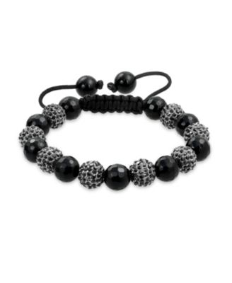Black White Pave Crystal Bracelet Ball Black Cord String Adjustable
