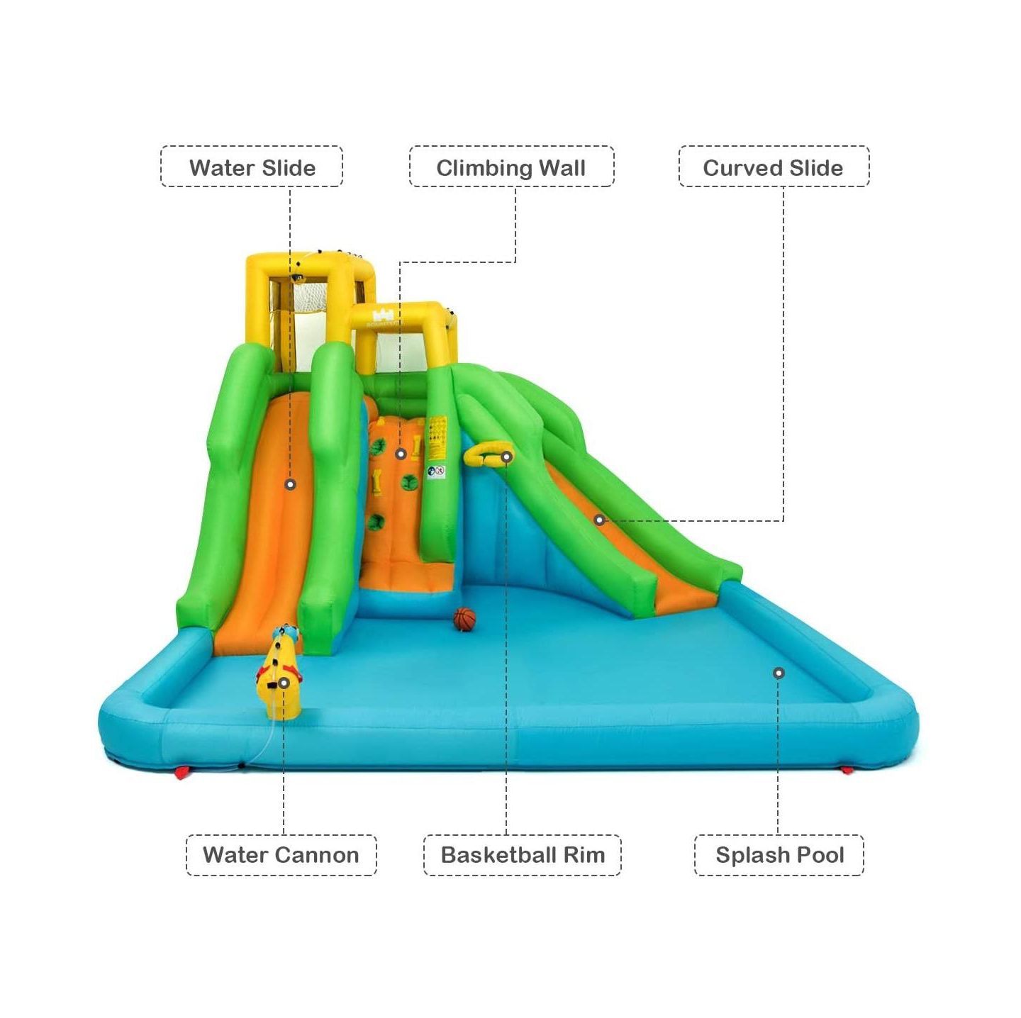 Детская игрушка Slickblue Inflatable Water Park Bounce House with Climbing Wall and Slide, For Up to 3 Players, Ages 3+, цвет: Разноцветный — фото 8