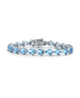White Gold Plated with Blue or Green Pear Shaped Cubic Zirconia Tennis Bracelet - Blue