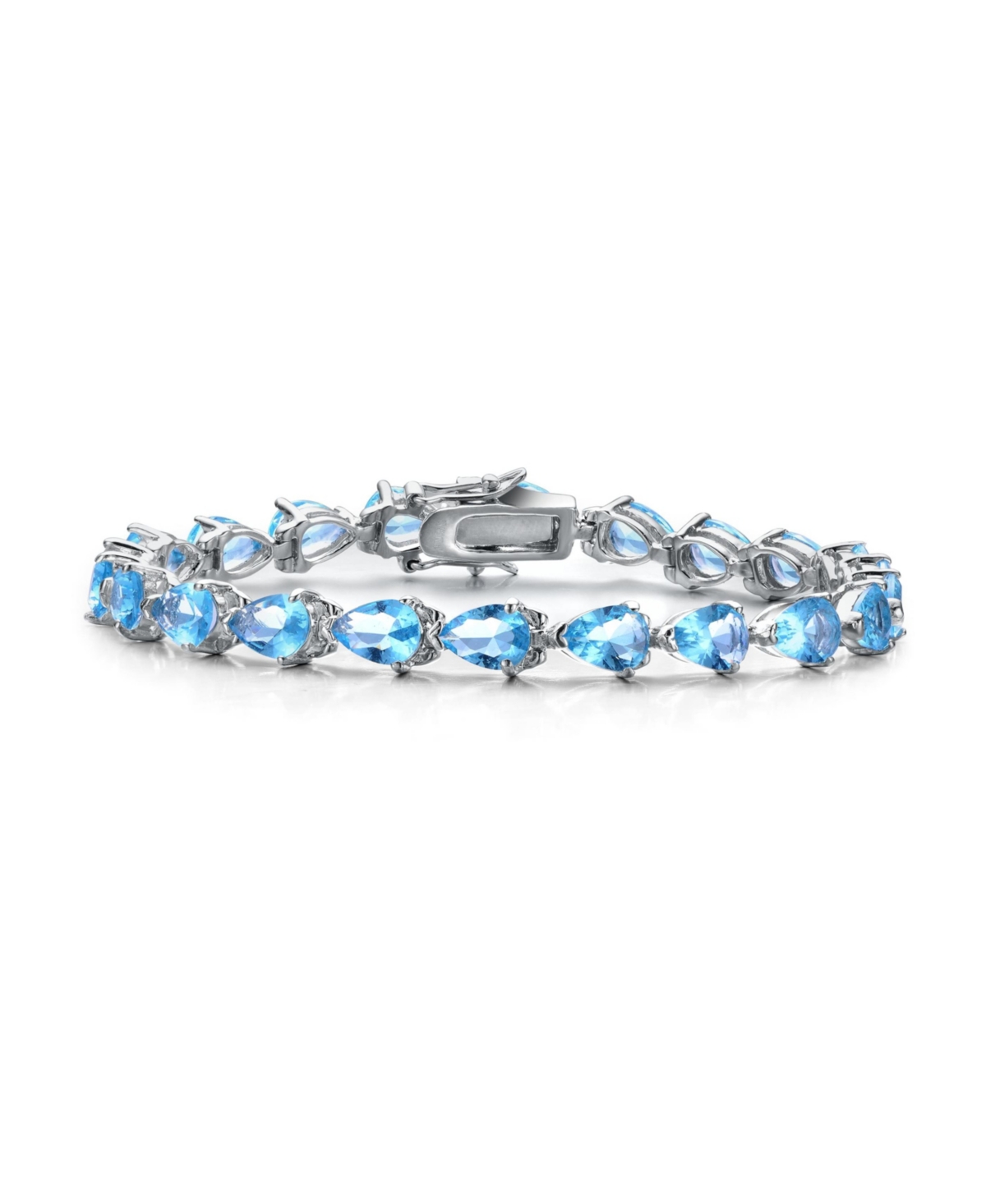 White Gold Plated with Blue or Green Pear Shaped Cubic Zirconia Tennis Bracelet - Green