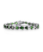 White Gold Plated with Blue or Green Pear Shaped Cubic Zirconia Tennis Bracelet - Green
