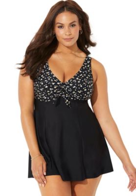 Women's Tie Front V-Neck Swimdress