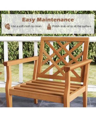 Teak Wood Slatted Patio Chair Armchair with Cozy Backrest and Armrests