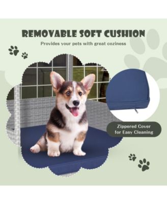 Wicker Dog House with Waterproof Roof and Washable Cushion Cover