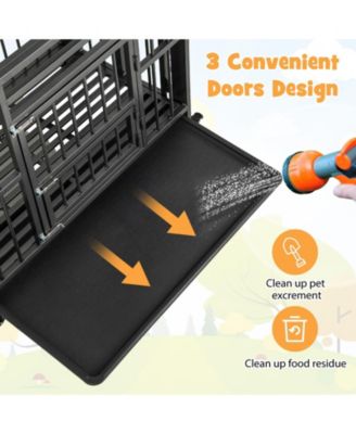 Foldable Heavy-Duty Metal Dog Cage Chew-proof Dog Crate with Lockable Universal Wheels