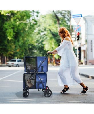 4-in-1 Double Pet Stroller with Detachable Carrier and Travel Carriage