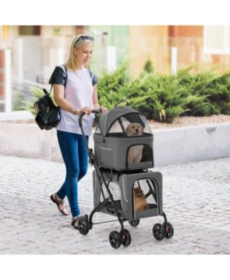 Double Pet Stroller Foldable 3-in-1 Dog Stroller with 2 Detachable Carriers