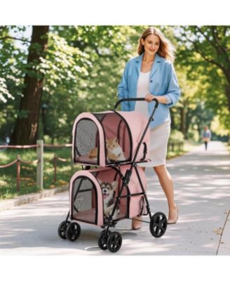 4-in-1 Double Pet Stroller with Detachable Carrier and Travel Carriage