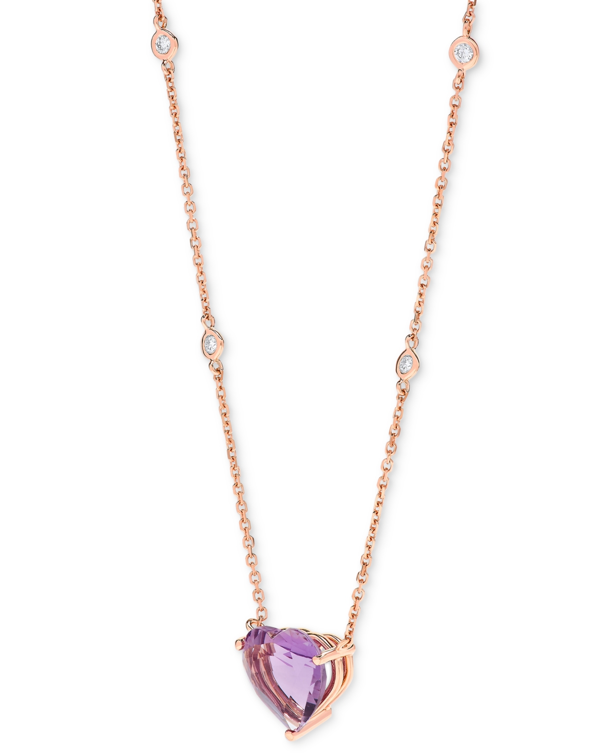 Macy's Amethyst (3 Ct. T.w.) & Diamond (1/10 Ct. T.w.) 17" Pendant Necklace In 14k Rose Gold In Amethyst