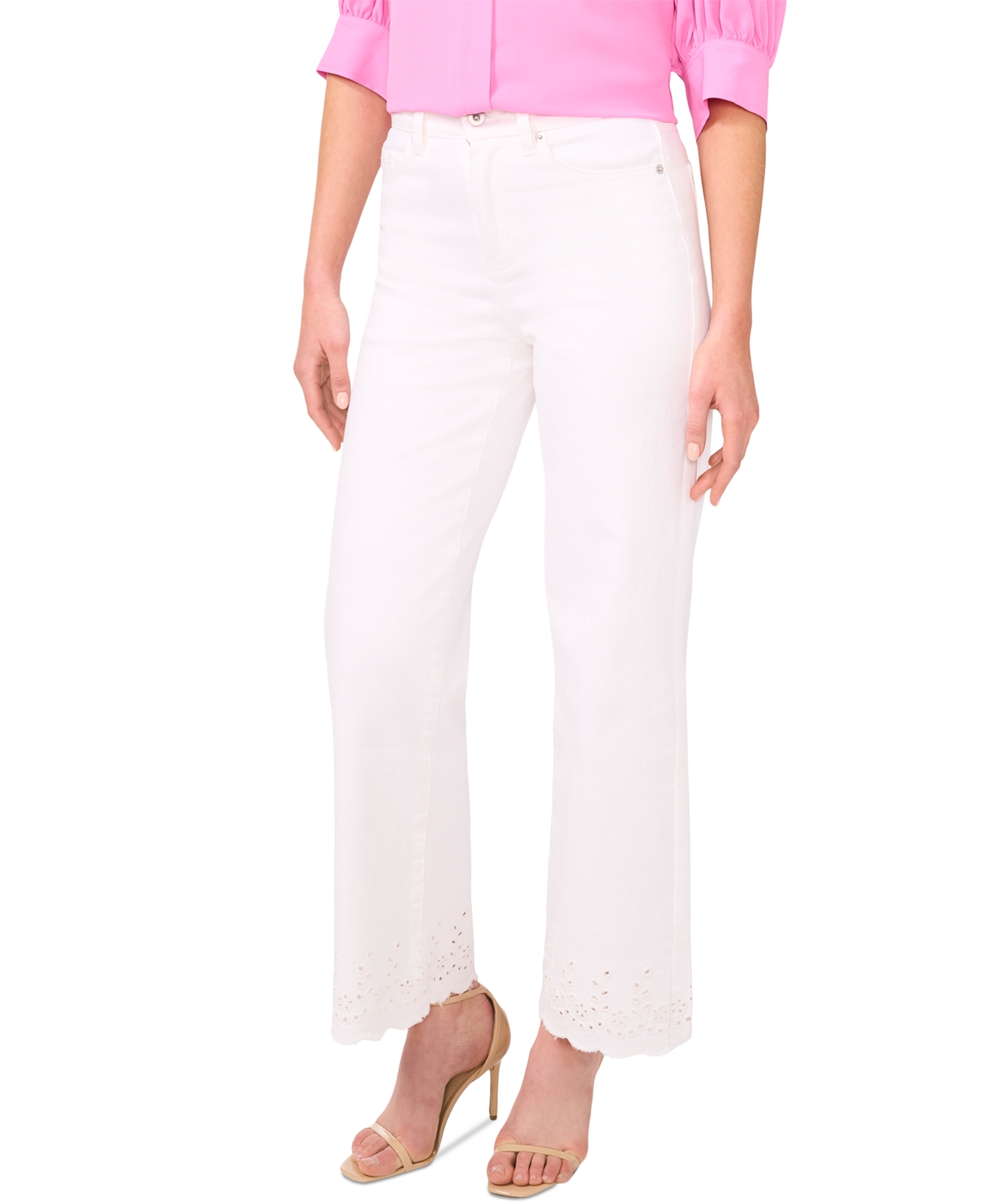 Women's Eyelet Scallop-Hem Jeans - Ultra White