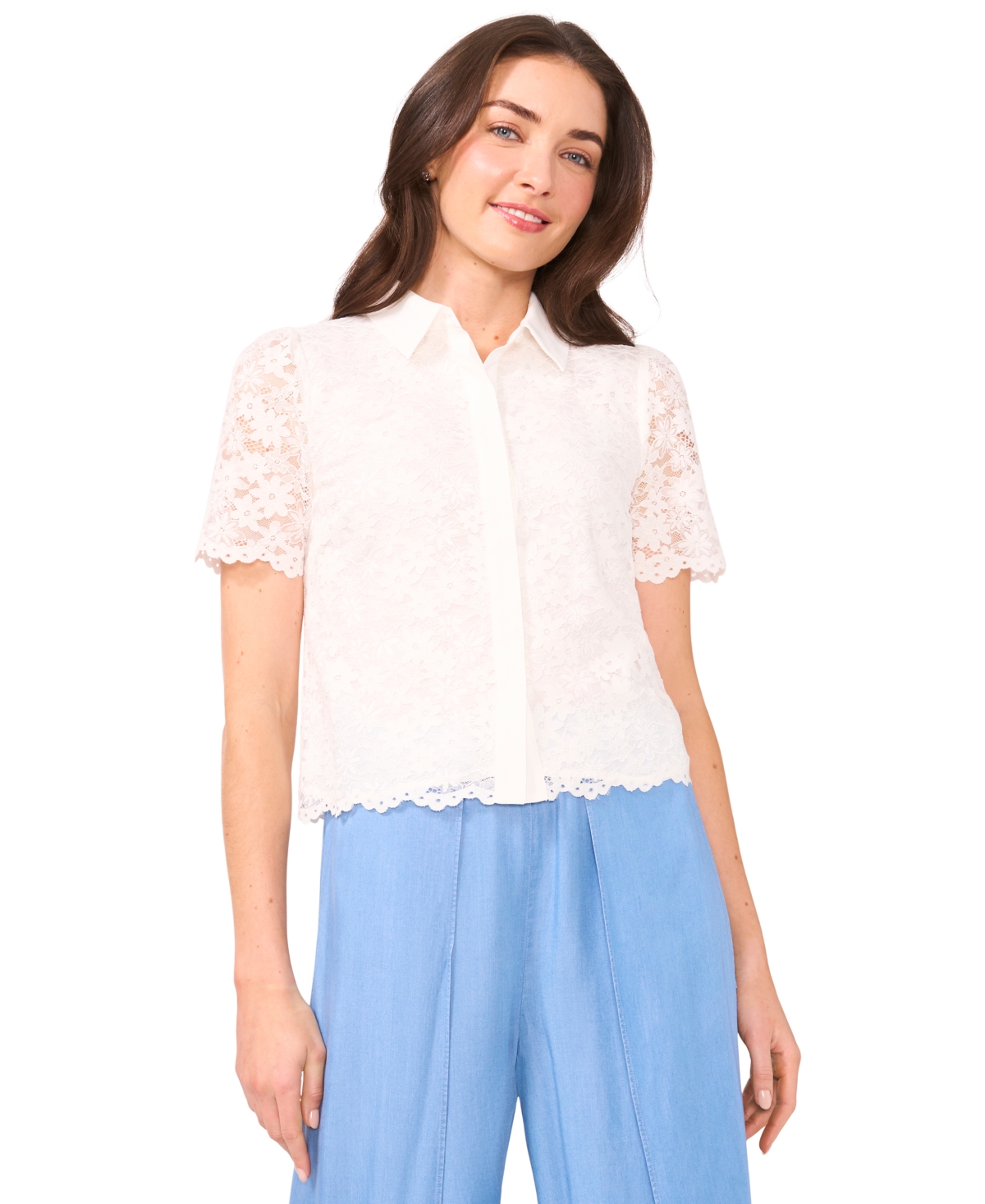 Women's Lace Short-Sleeve Shirt - New Ivory