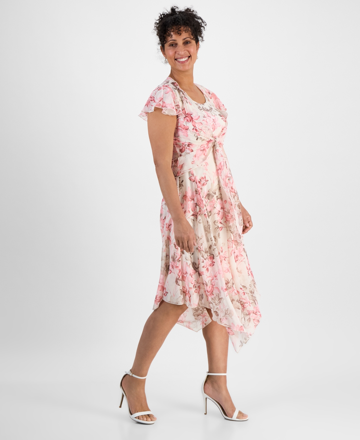 Robbie Bee Women's 2-pc. Floral-print Jacket & Dress Set In White,pink