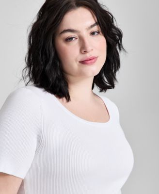 Trendy Plus Size Short-Sleeve Sweater, Exclusively at Macy's