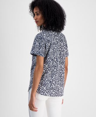 売れ筋商品|||トミー ヒルフィガー カットソー トップス レディース Women's Striped Cotton Camp Shirt French Blue Multi 41NqagyXwAL._AC_.jpg