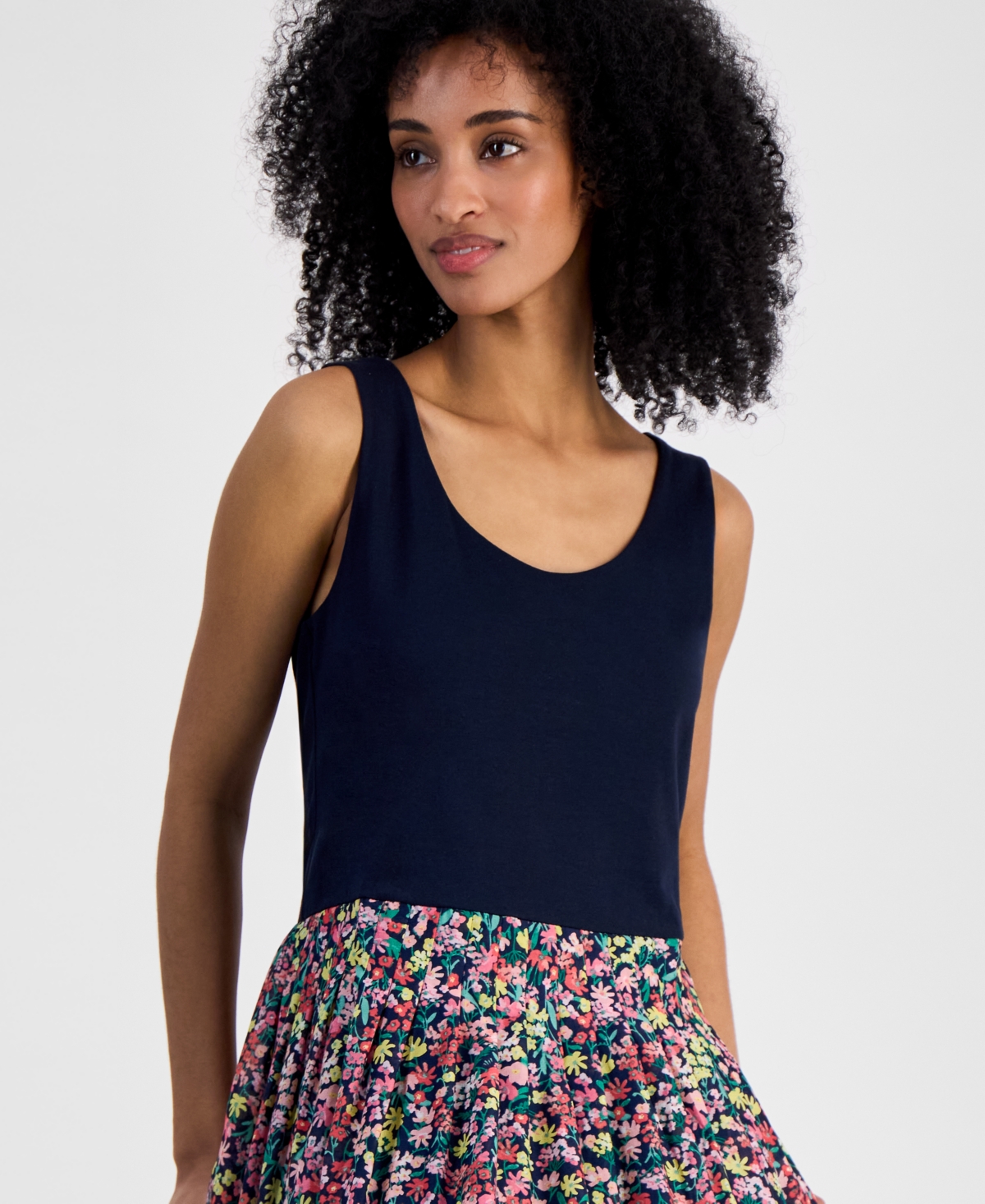 Tommy Hilfiger Plus Size Floral-print-skirt Sleeveless Dress In Sky Captain Multi
