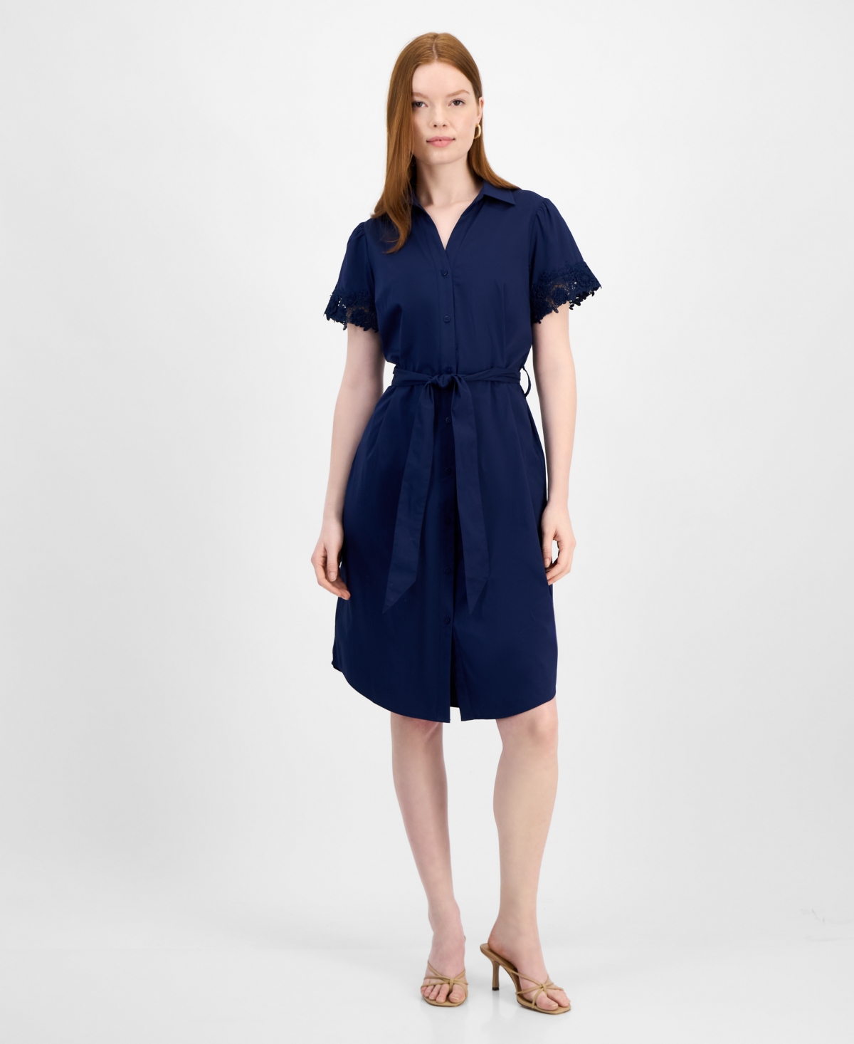 T Tahari Button A-line Dress In Blue