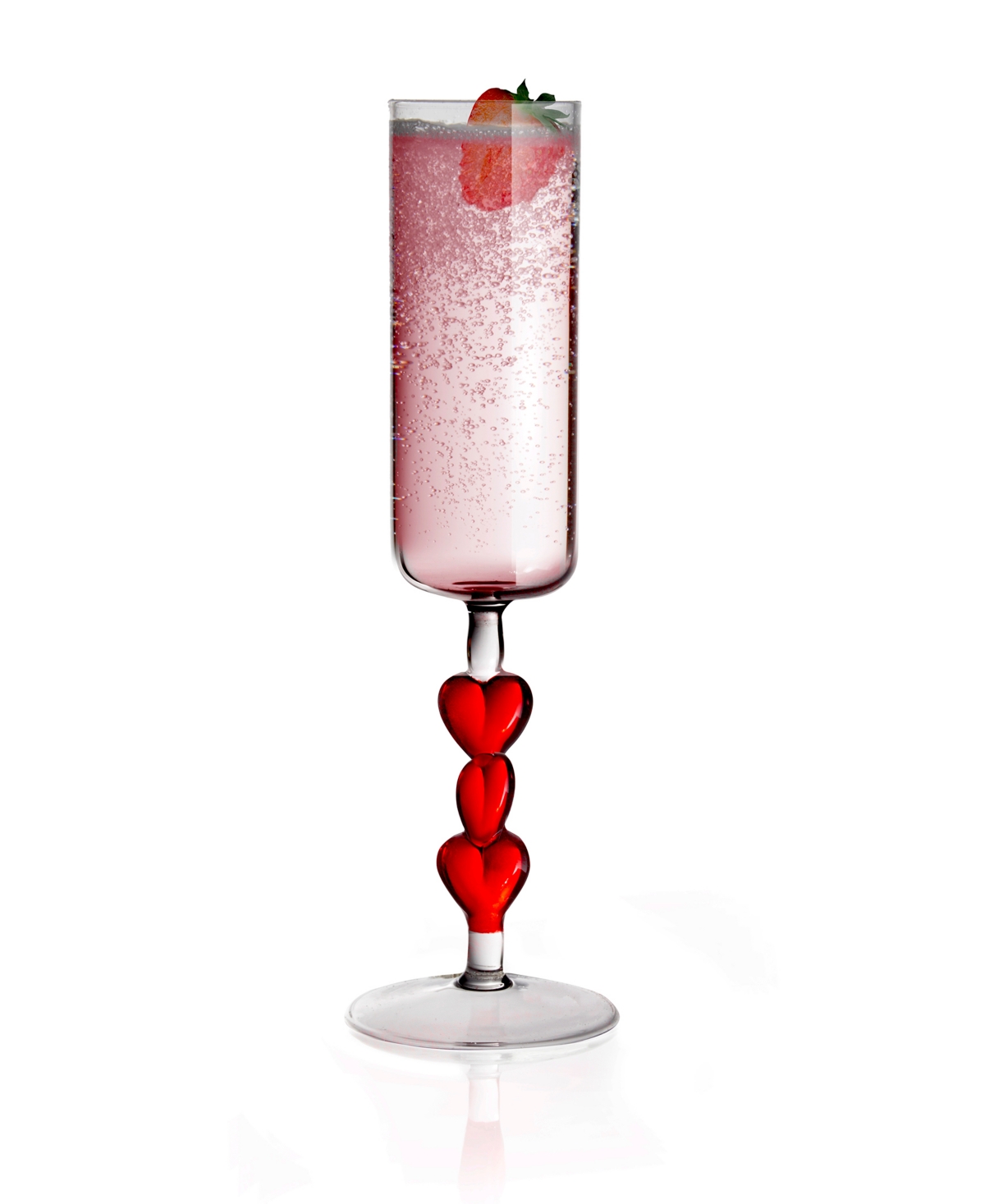 Qualia Glass Red Heart Stemmed Champagne Flute Glasses, Set Of 2 In Clear With Red