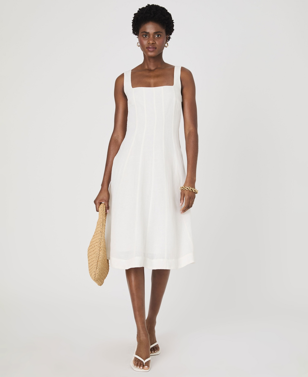 French Connection Birdie Square Neck Midi Dress In Summer White