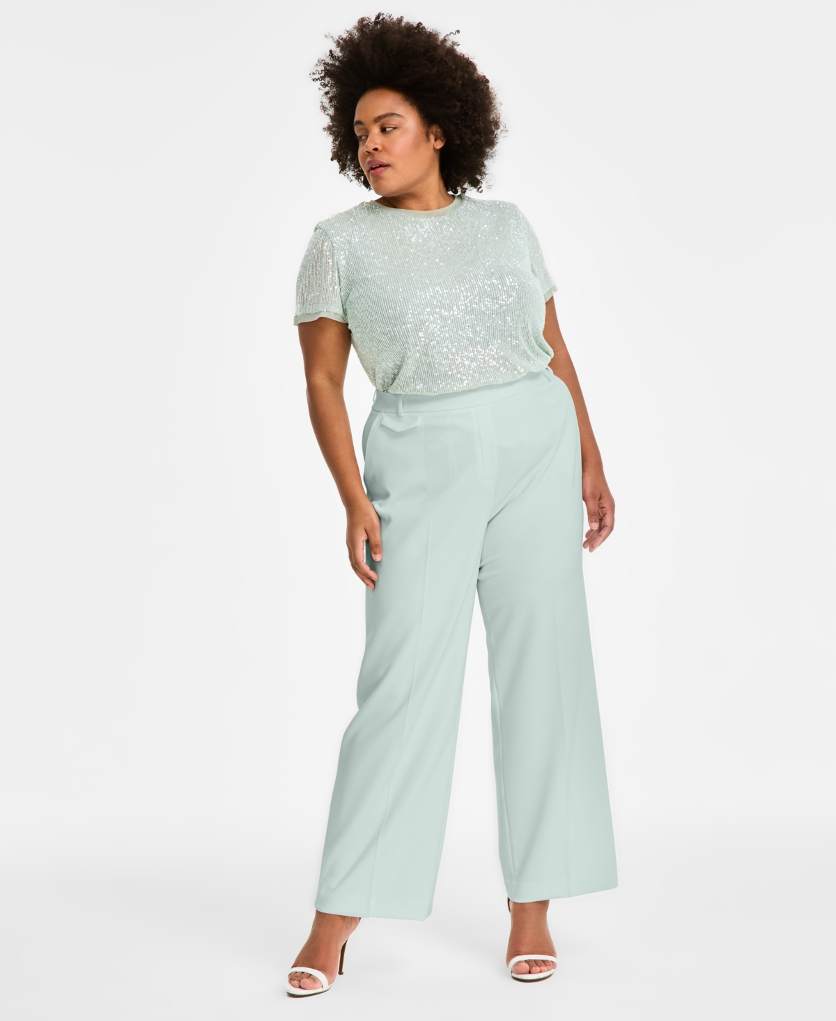ANNE KLEIN PLUS SIZE PULL-ON WIDE-LEG TAILORED PANTS 