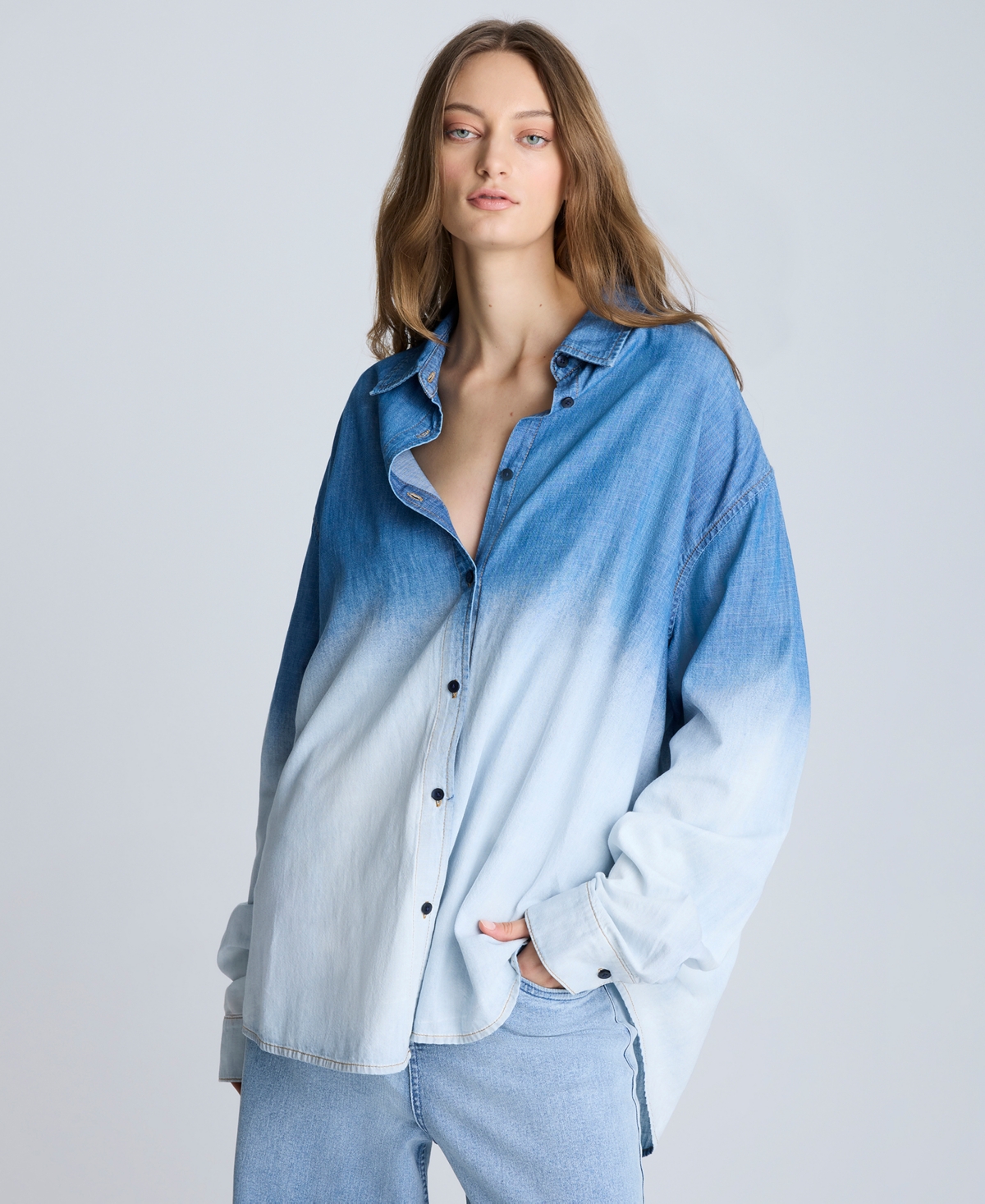 Kenneth Cole Gradient Dye Oversize Button-up Shirt In Gradient Kc Dark Wash