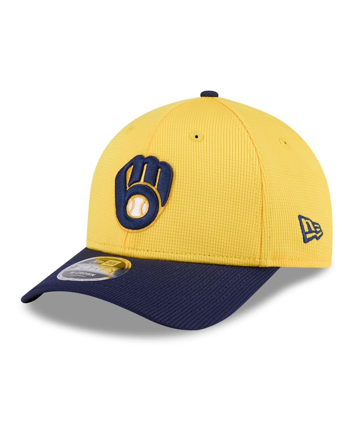 New Era Men's Gold, Navy Milwaukee Brewers Alternate The League 9forty Adjustable Hat In Gold,navy