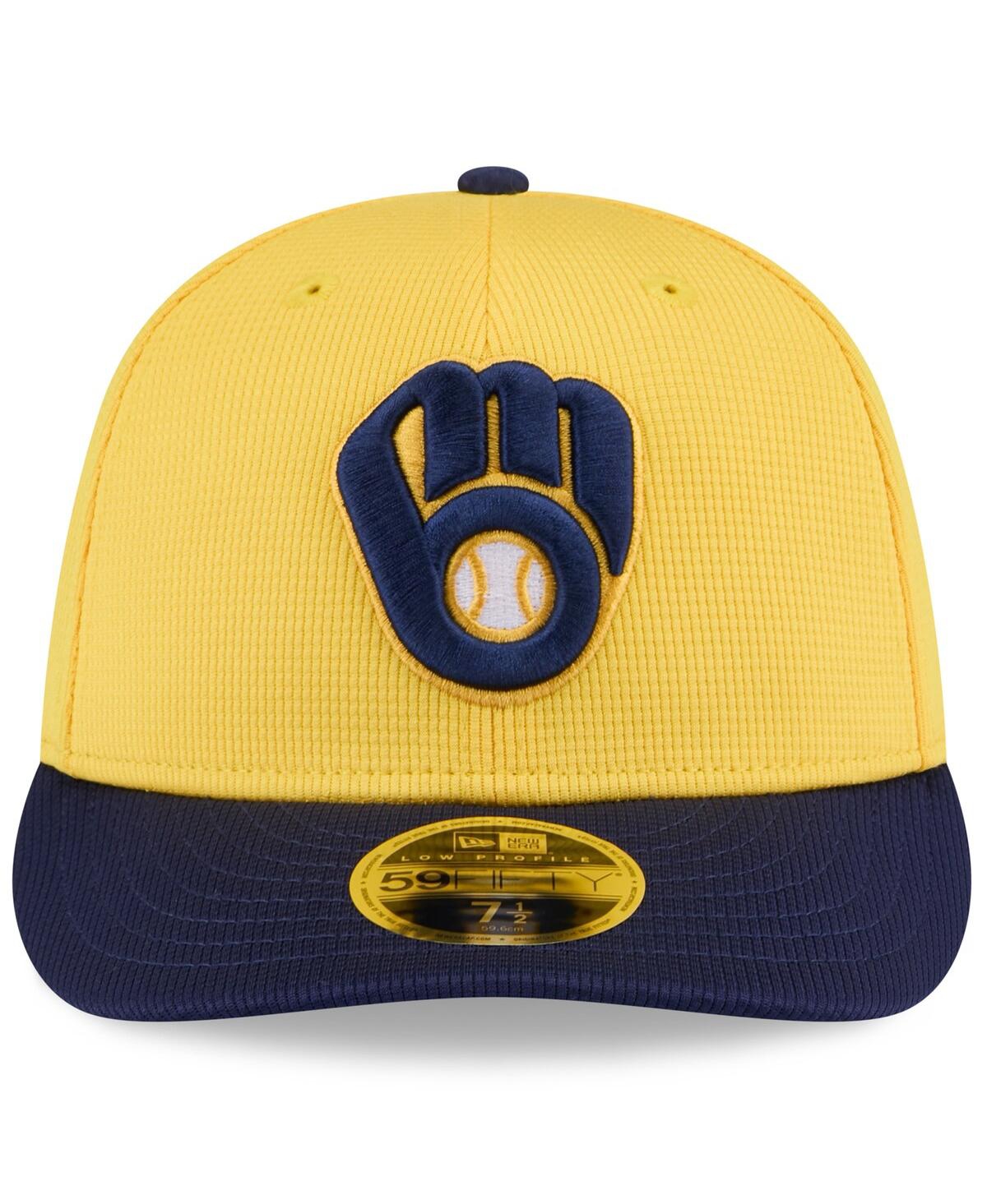 New Era Men's Gold/navy Milwaukee Brewers 2025 Spring Training Low Profile 59fifty Fitted Hat In Gold,navy