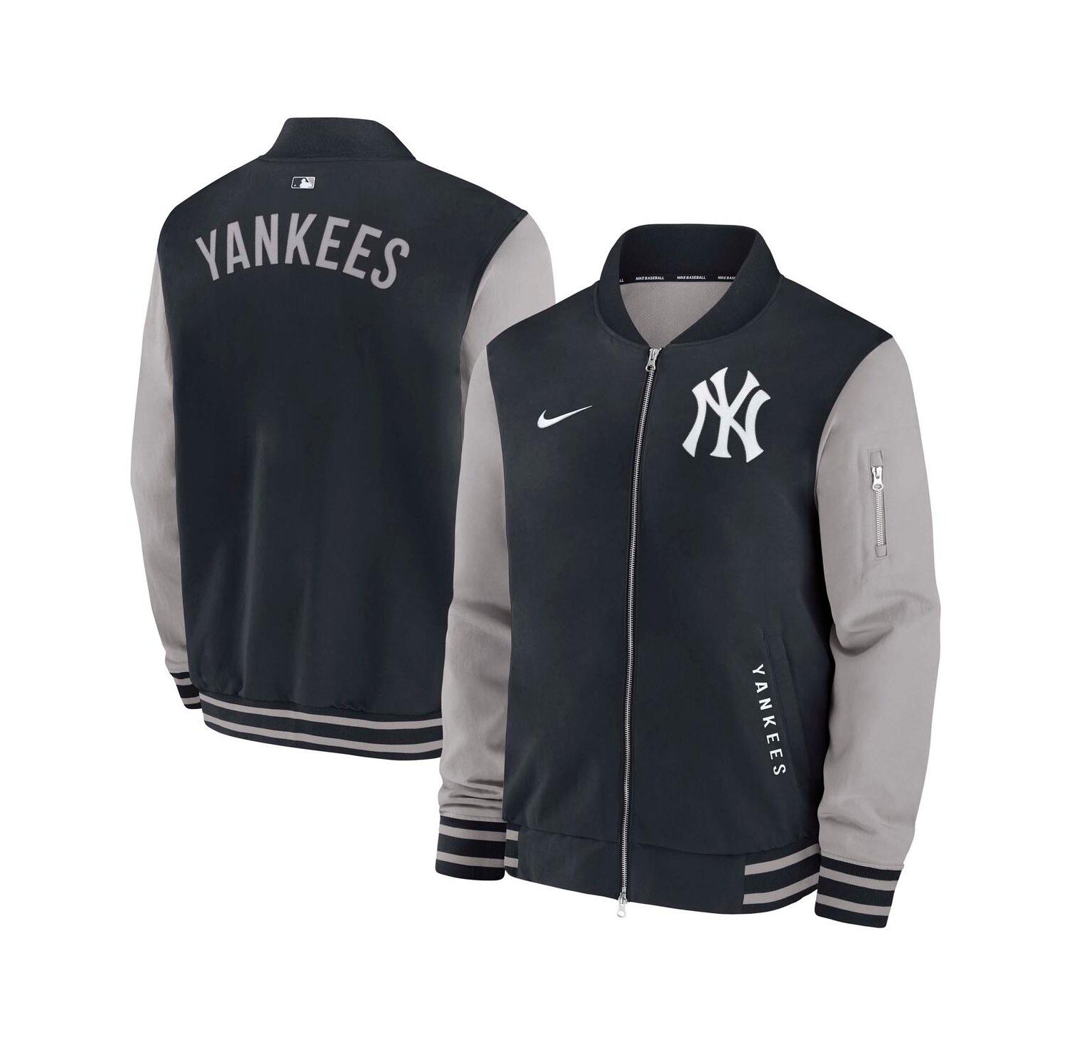 Men's Navy/Gray New York Yankees Authentic Collection Dugout Full-Zip Bomber Jacket