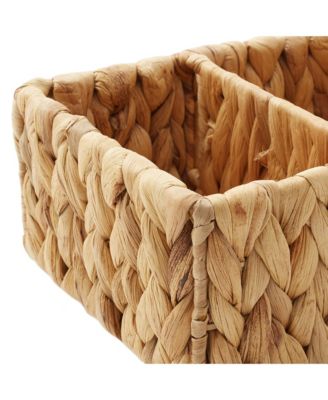 Set of 2 Water Hyacinth Storage Baskets with 4 Sections, Natural - Woven Bin Organizers for Bathroom, Laundry, Pantry, Office, Shelves