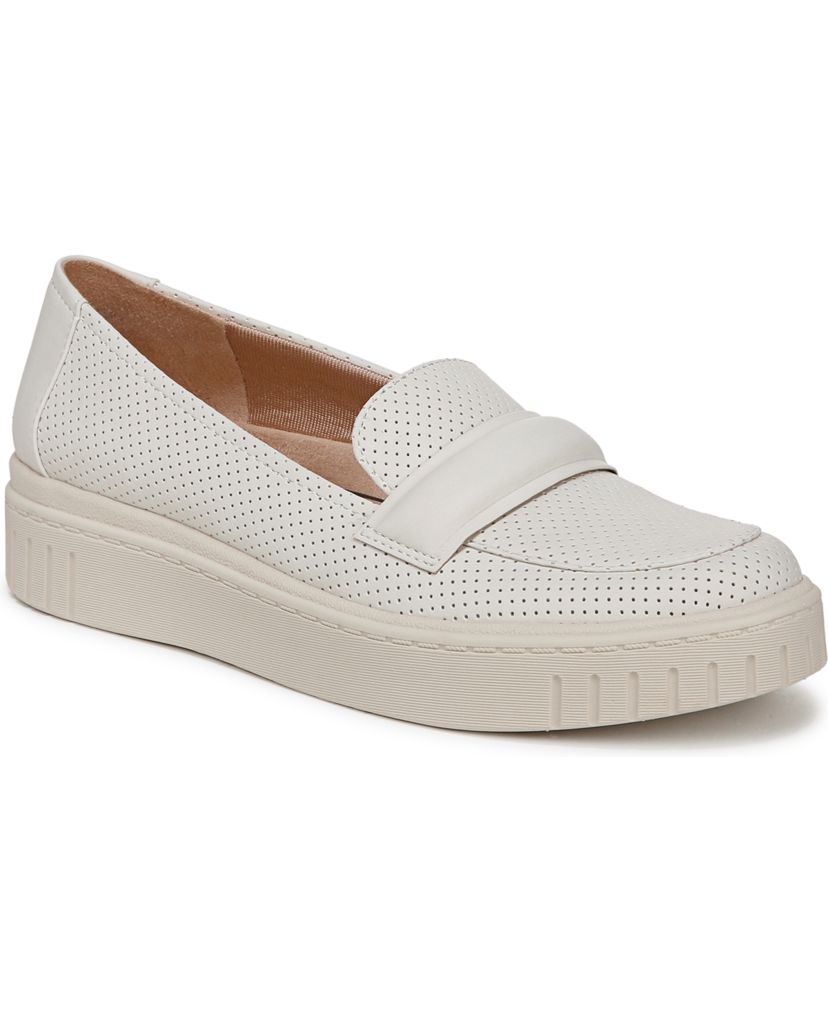 Women's Geneva-Chop Closed Round Toe Platform Penny Loafers - Cloud White Faux Leather