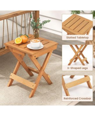 14 inch Outdoor Folding Side Table Hardwood Square Compact Patio Table